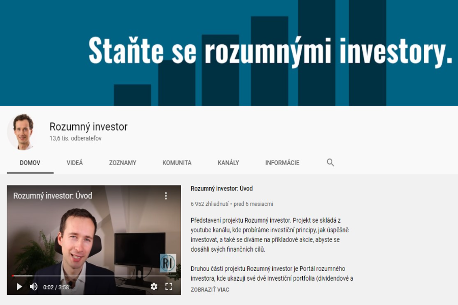 ROZUMNÝ INVESTOR youtube kanál plných užitočných analýz akcií